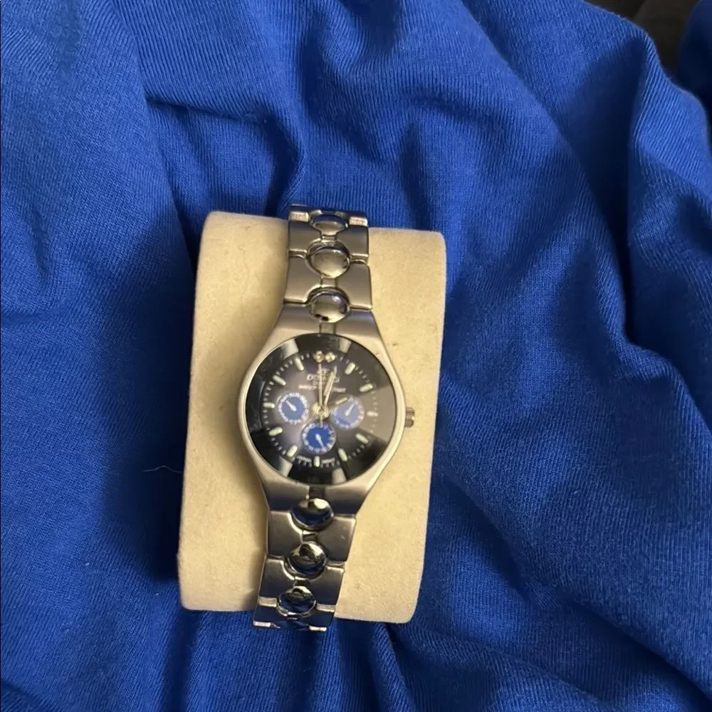 Denacci Silver Watch with Blue Dial